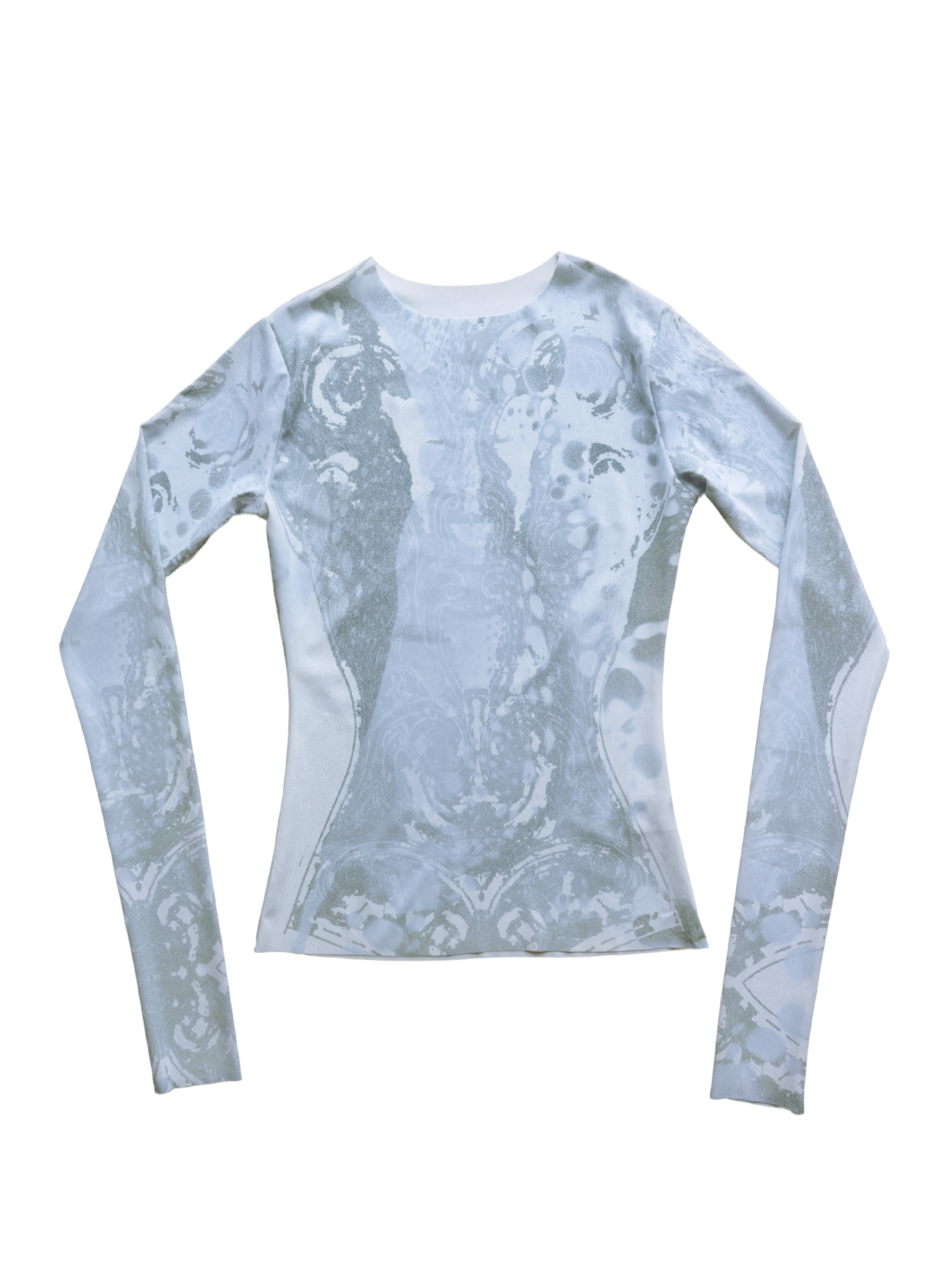 Long-sleeve top with a floral pattern on a white background